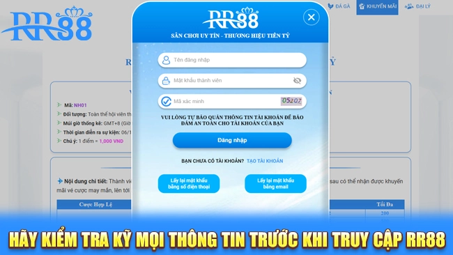Hãy kiểm tra kỹ mọi thông tin trước khi truy cập RR88